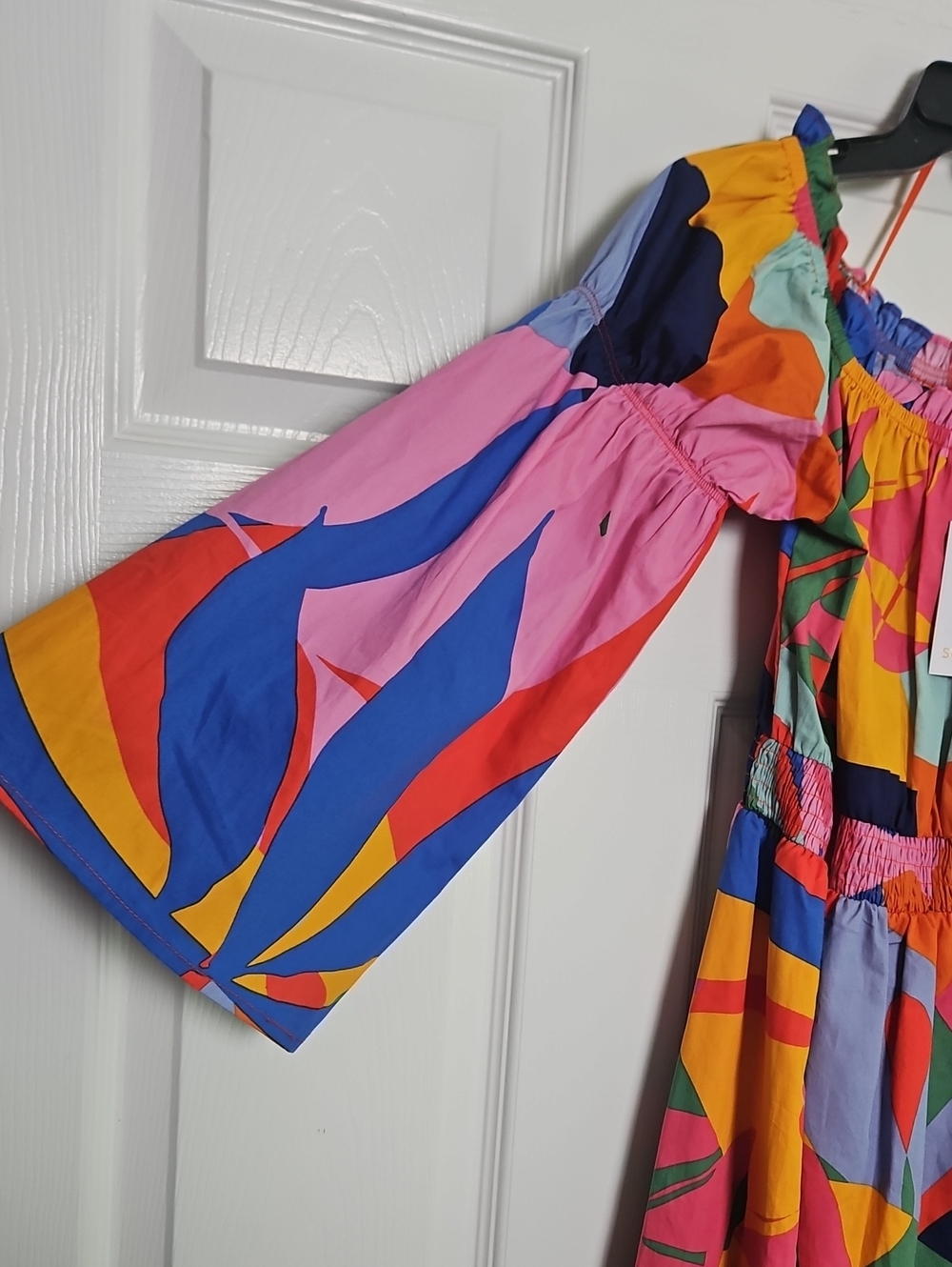 Sugarlips Rainbow Tropics Off The Shoulder Maxi Dress:Multi Color Abstract Print - Picture 5 of 11